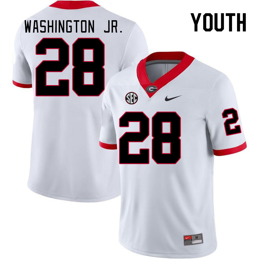 Georgia Bulldogs Youth Marcus Washington Jr. #28 White Stitched College UGA Football Jersey 23JV013WC